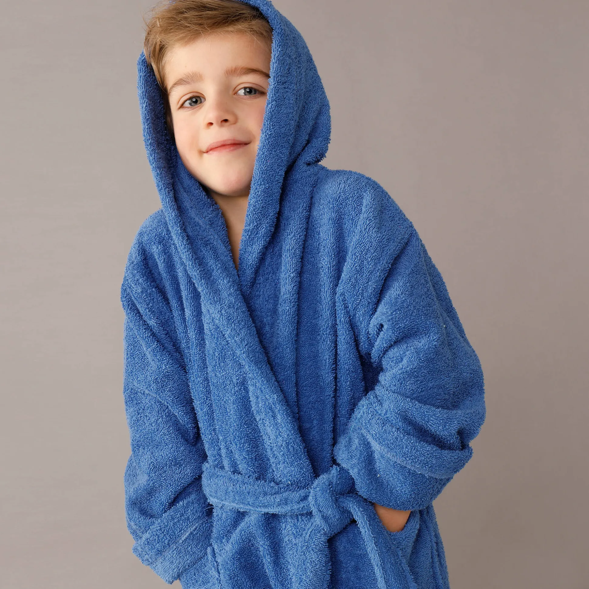 Badjas in lusjesbadstof met kap, voor kinderen