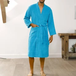 Badjas in lusjesbadstof met kimonokraag, unisex volwassenen