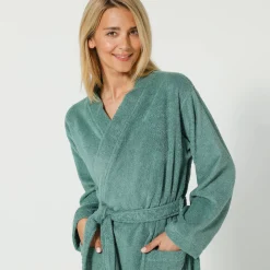 Badjas in lusjesbadstof met kimonokraag, unisex volwassenen