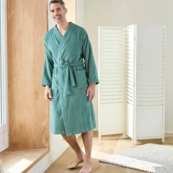 Badjas in lusjesbadstof met kimonokraag, unisex volwassenen