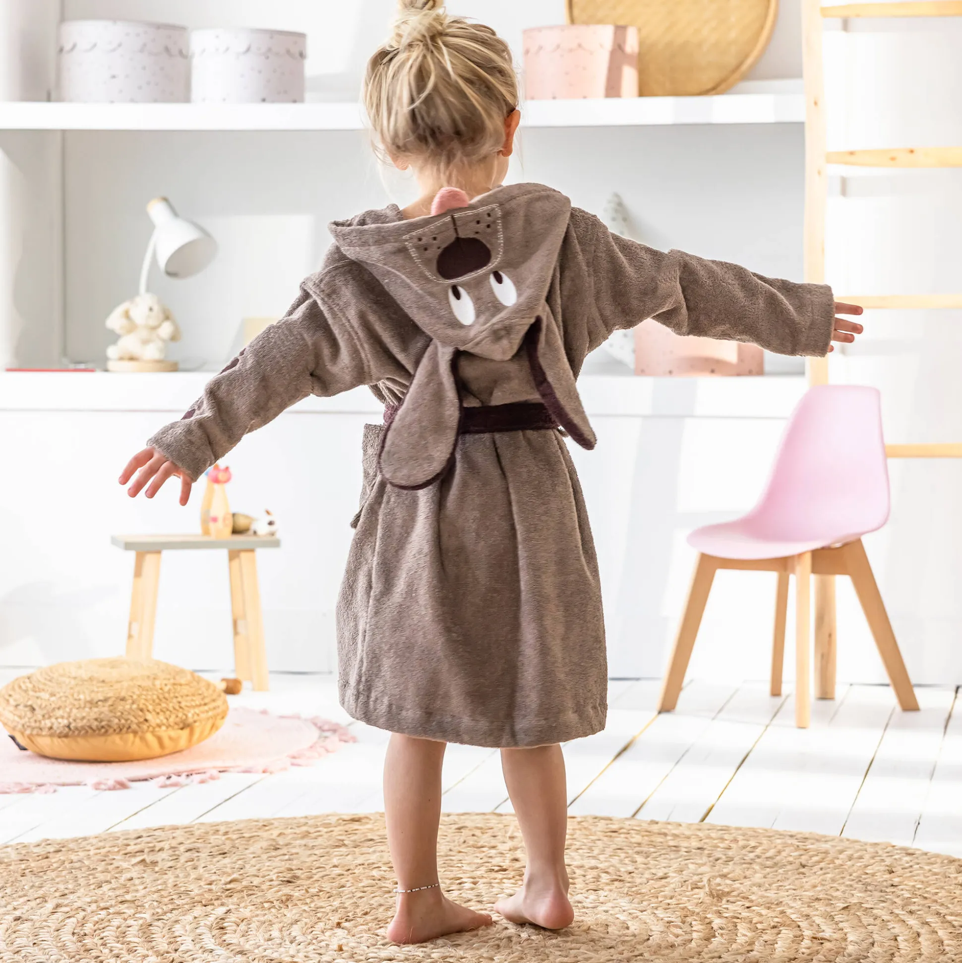 Badjas voor kinderen, hondmotief, katoenen badstof - 340 g/m2
