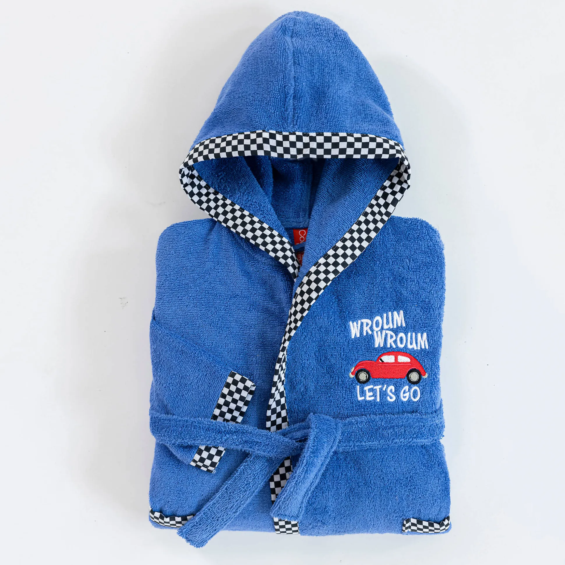 Badjas voor kinderen, kap met automotief, katoenen badstof - 340 g/m2