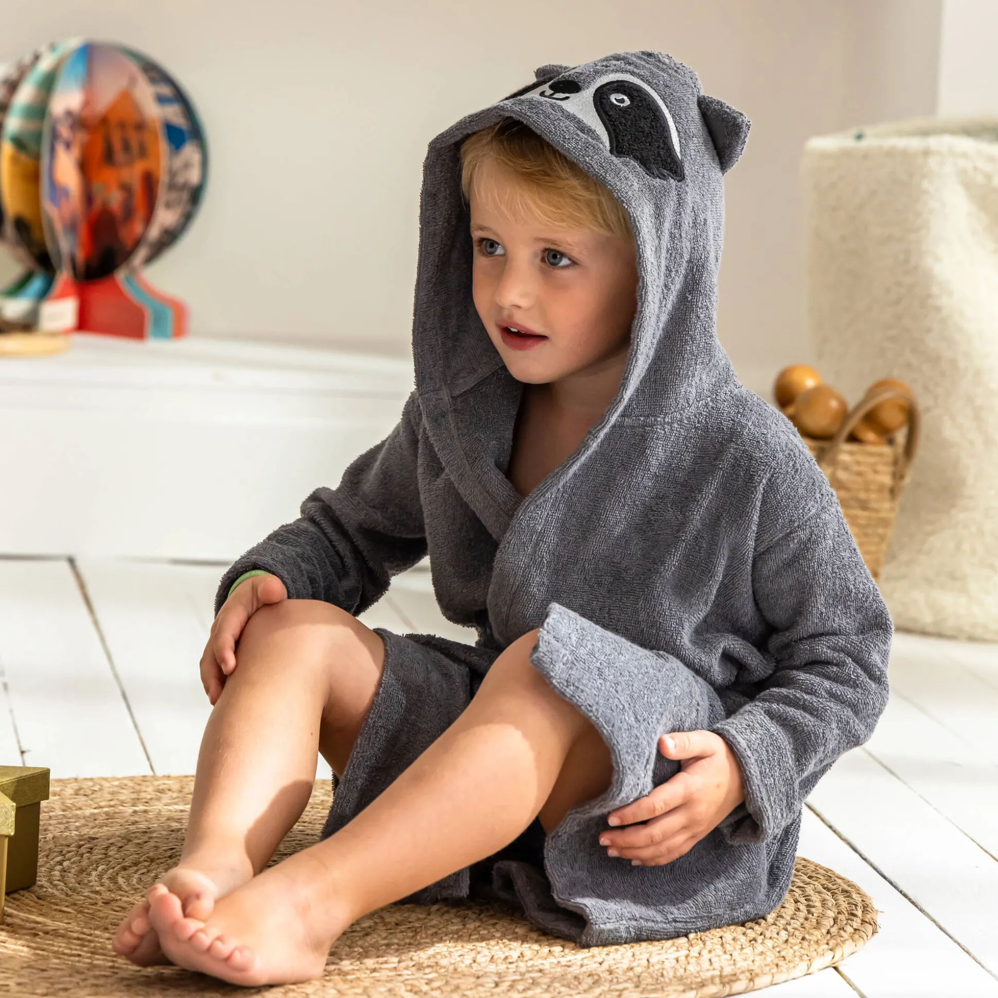 Badjas voor kinderen met kap in katoenenbadstof - 340 g/m2