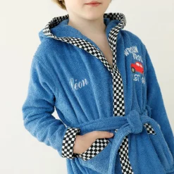 Badjas voor kinderen met kap en automotief, personaliseerbaar, katoenen badstof - 340 g/m2