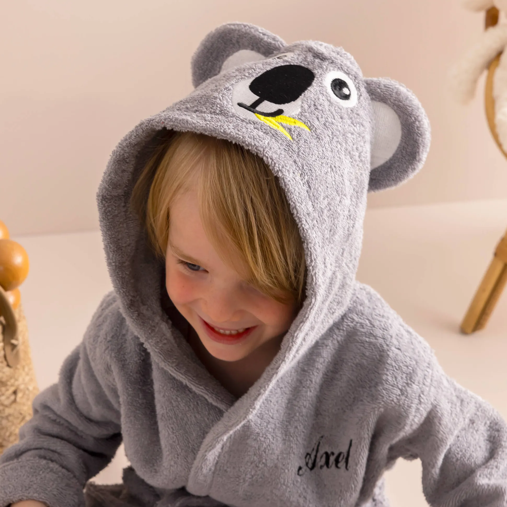 Badjas voor kinderen, personaliseerbaar, koala met kap