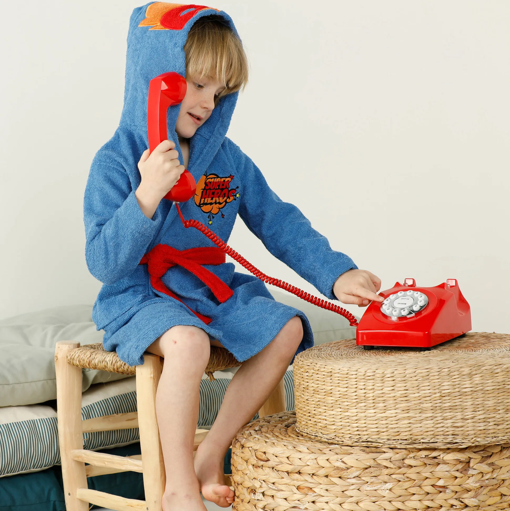 Badjas voor kinderen 'superheld', met kap, katoenen badstof - 340 g/m2