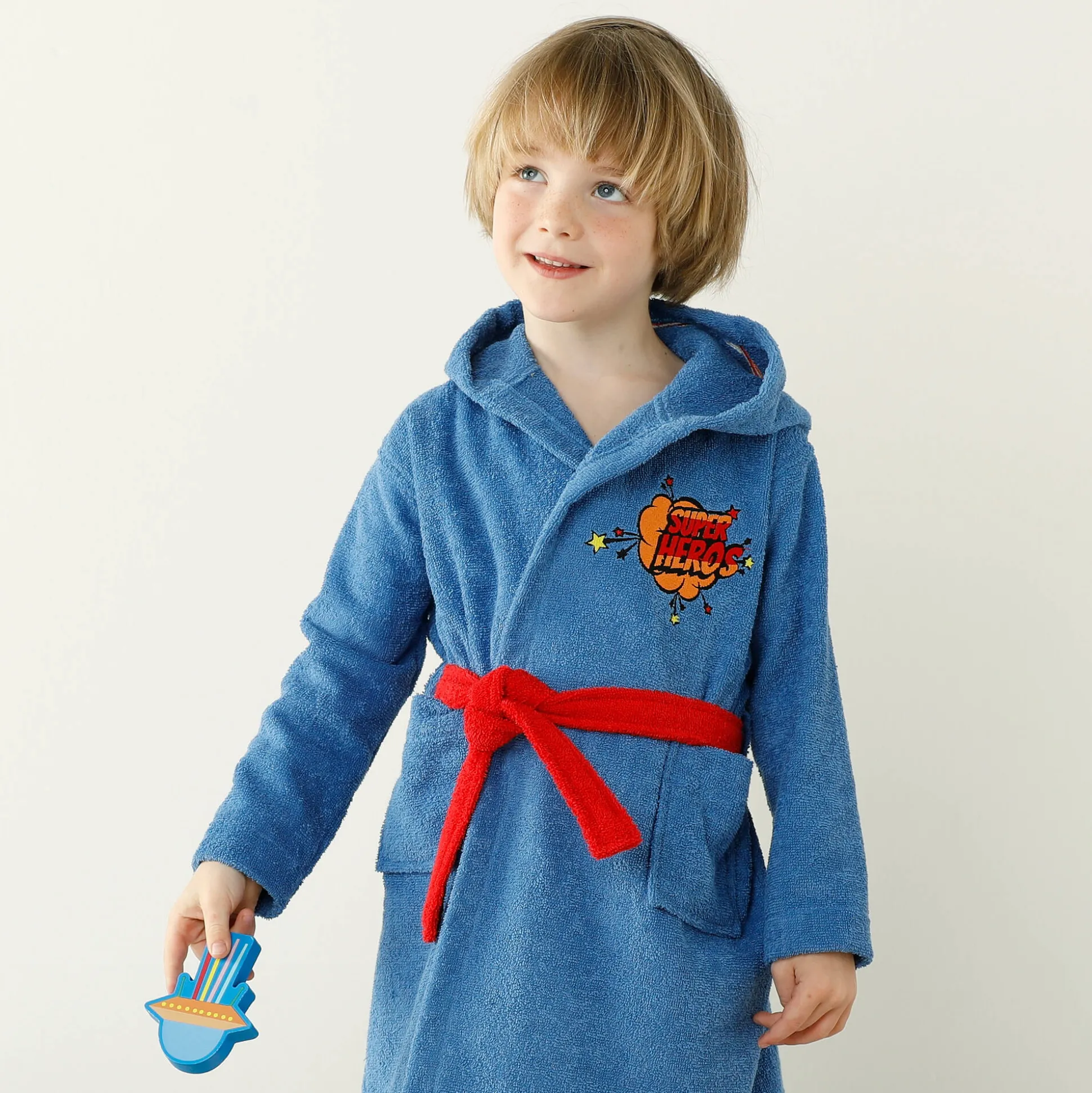 Badjas voor kinderen 'superheld', met kap, katoenen badstof - 340 g/m2