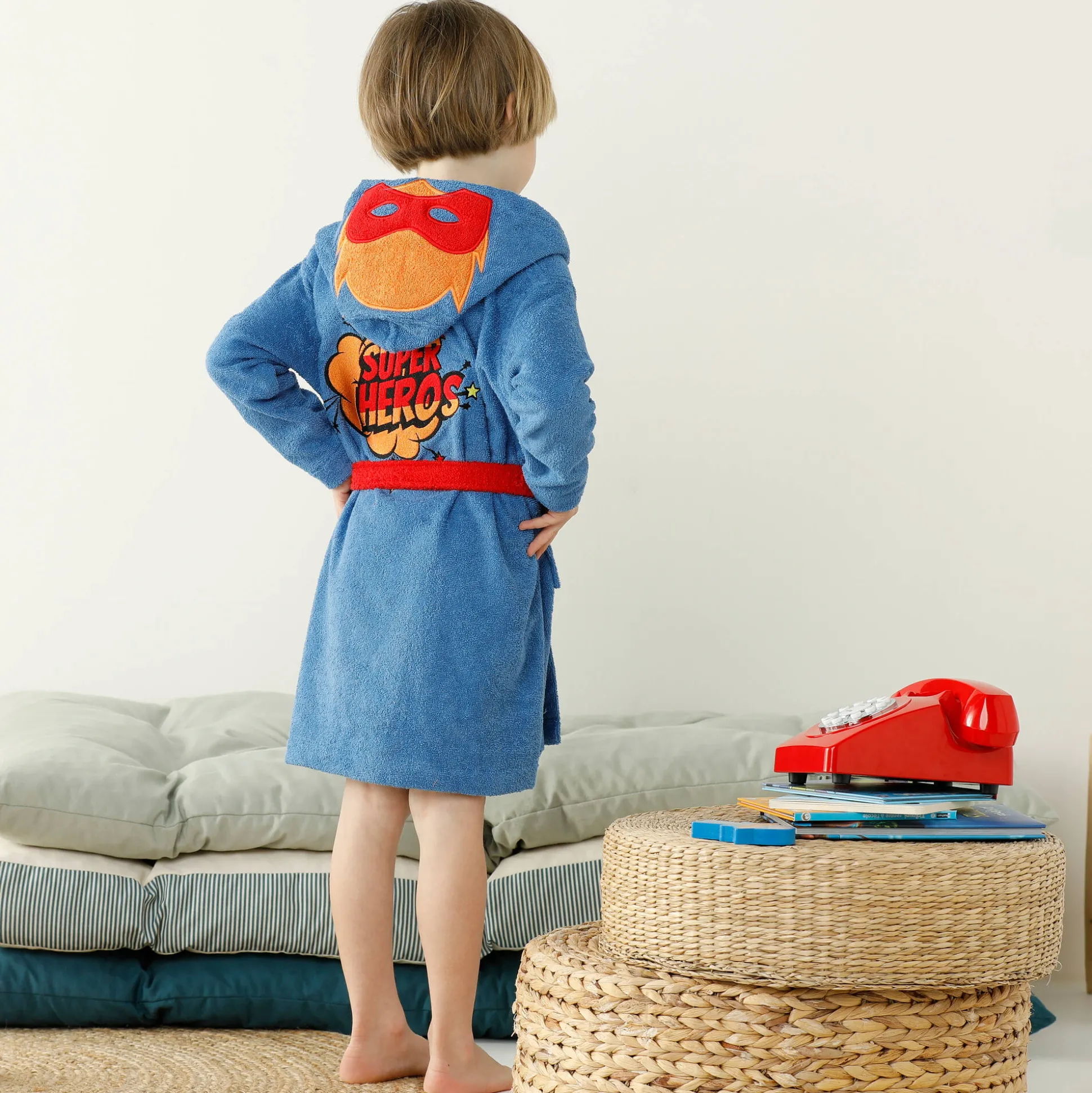Badjas voor kinderen 'superheld', met kap, katoenen badstof - 340 g/m2