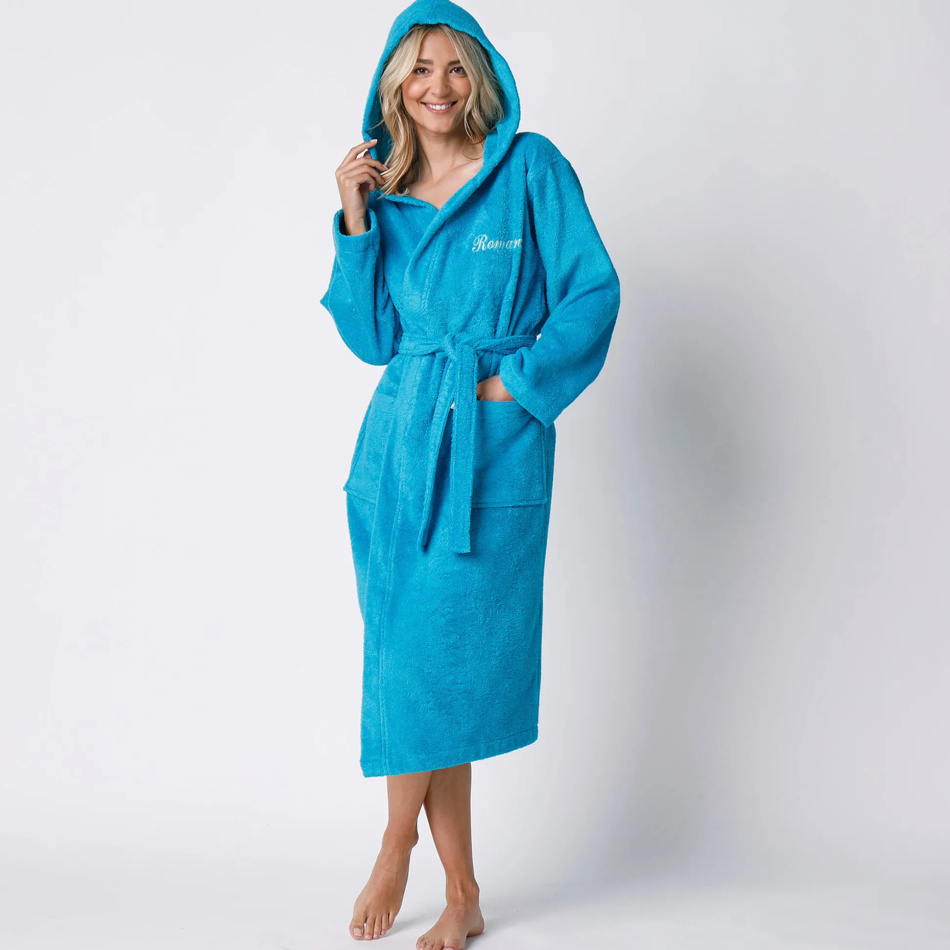 Badjas voor volwassenen, unisex, lusjesbadstof, personaliseerbaar