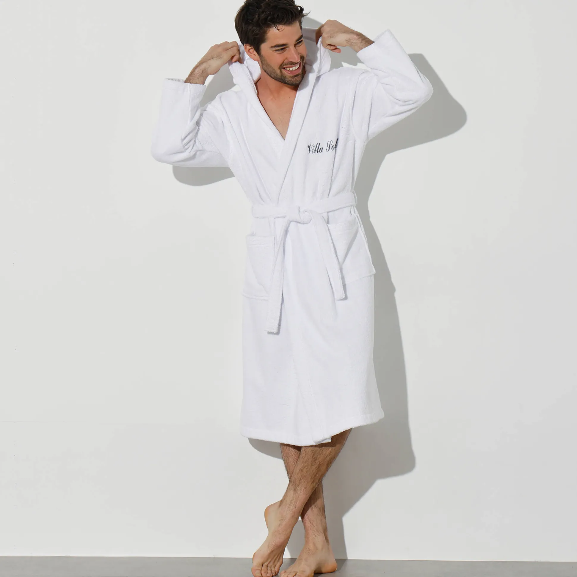Badjas voor volwassenen, unisex, lusjesbadstof, personaliseerbaar