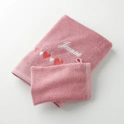 Badstof met geborduurde hartjes, personaliseerbaar