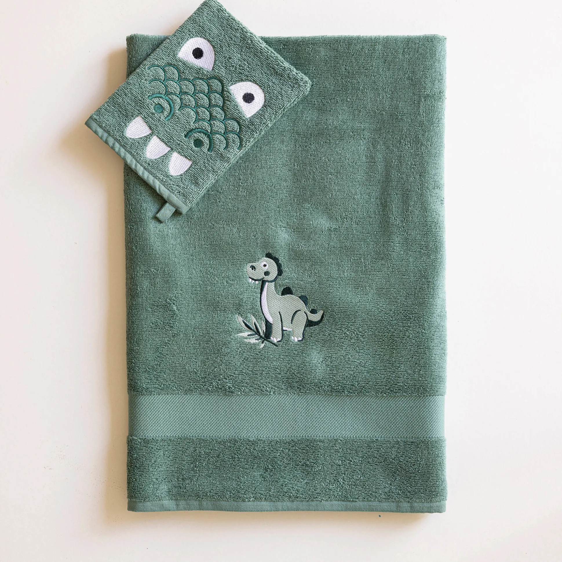 Badstofcollectie voor kinderen, geborduurd dinosaurusmotief, katoen - 380 g/m2