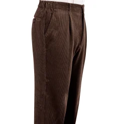 Bandplooibroek in velours met elastische tailleband