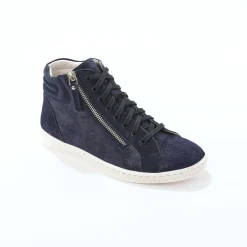 Basket montantes zippées en cuir souple effet irisé