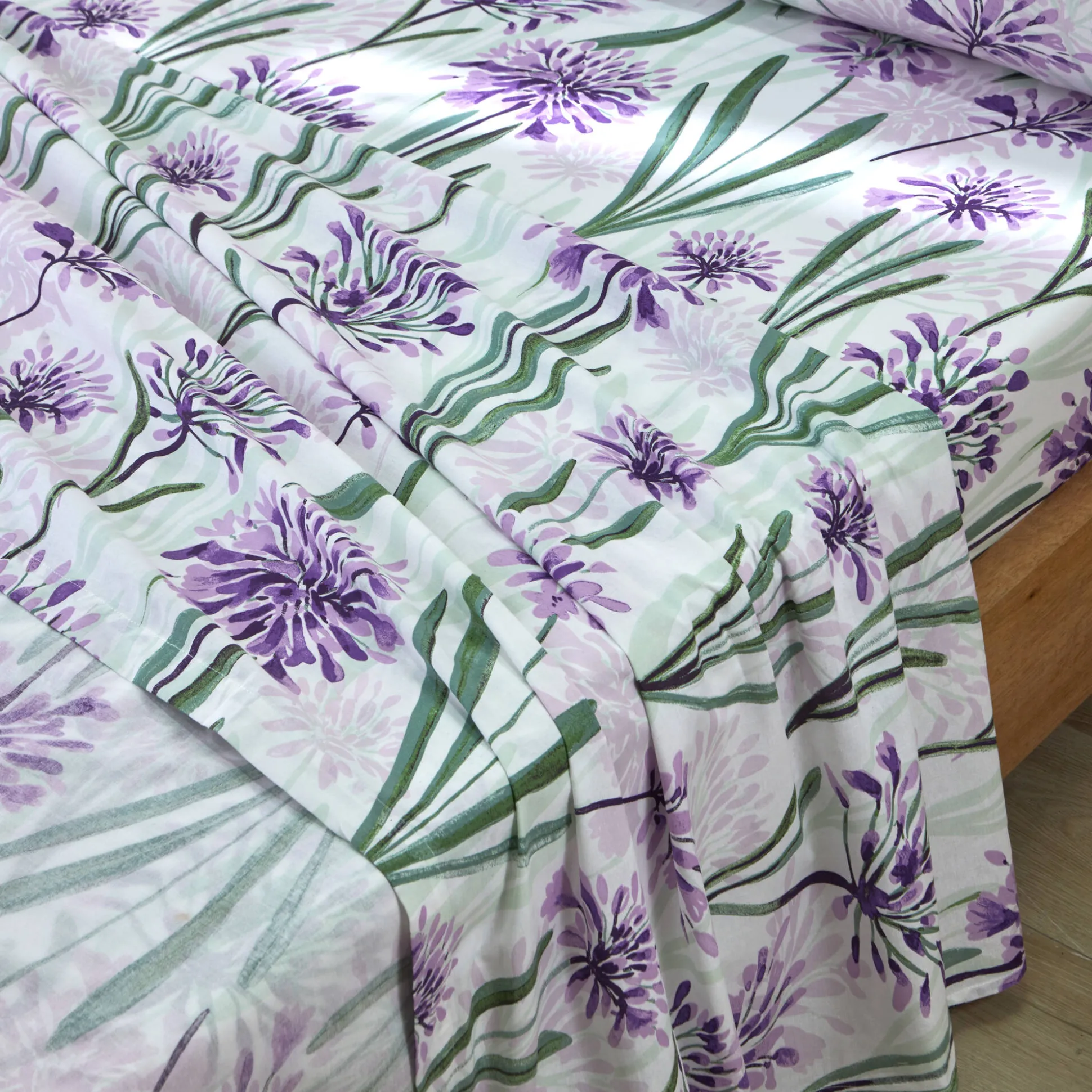 Bedlinnen Agapanthe in katoen, met bloemenprint