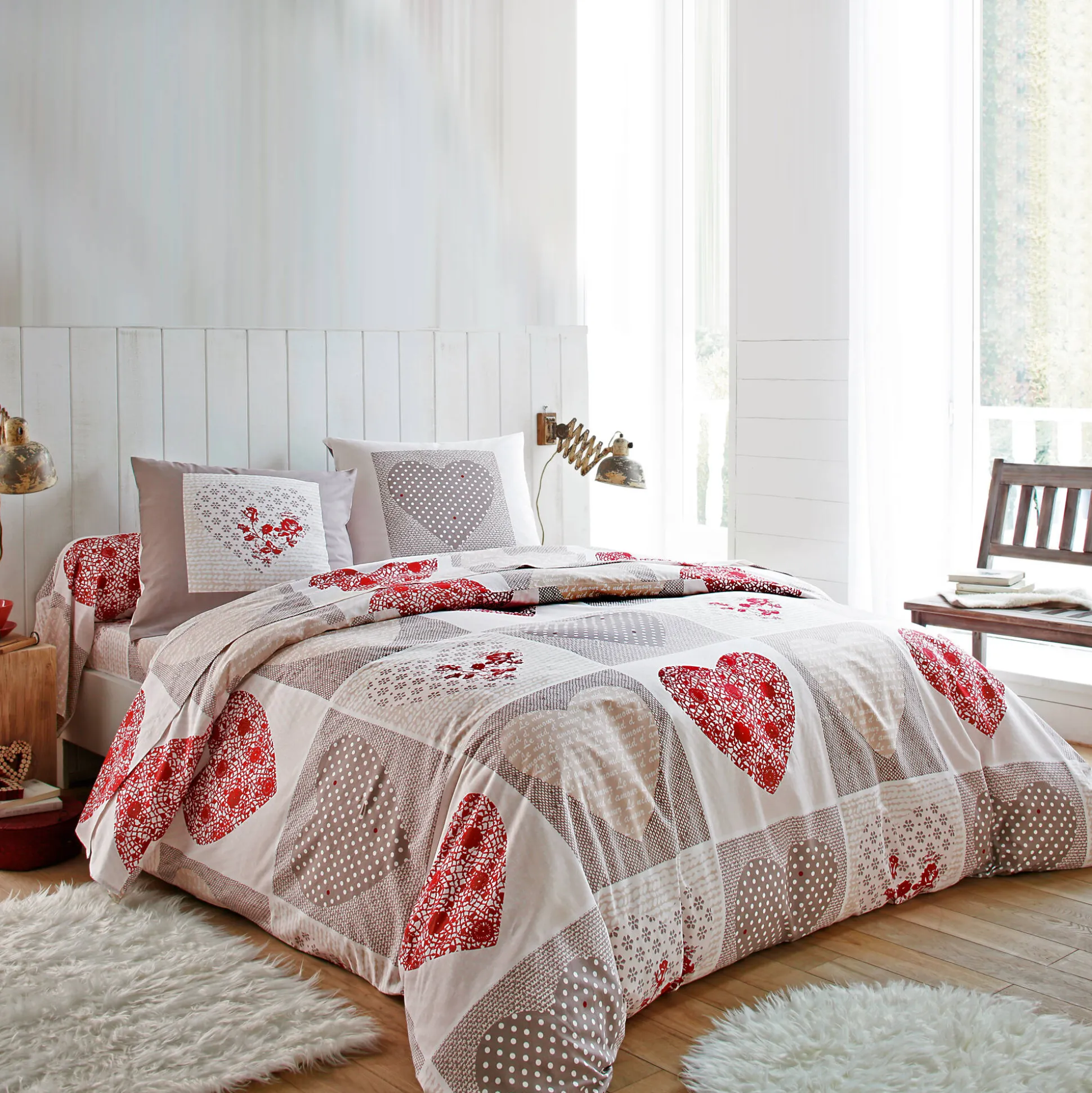 Bedlinnen Lovely in flanel met hartjesprint