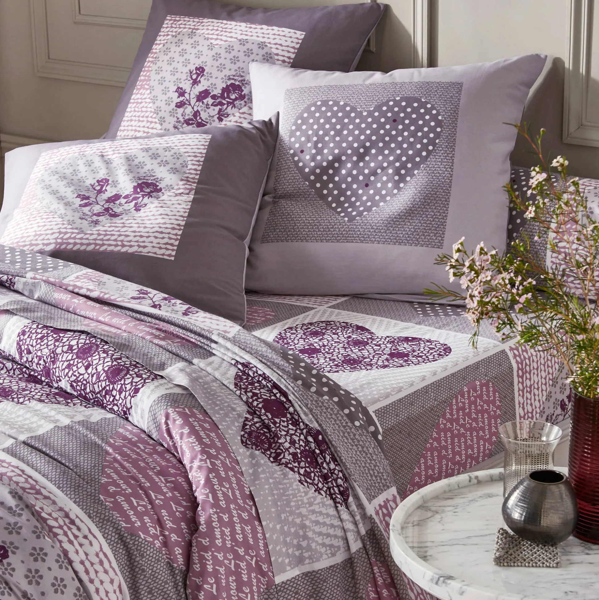 Bedlinnen Lovely in flanel met hartjesprint