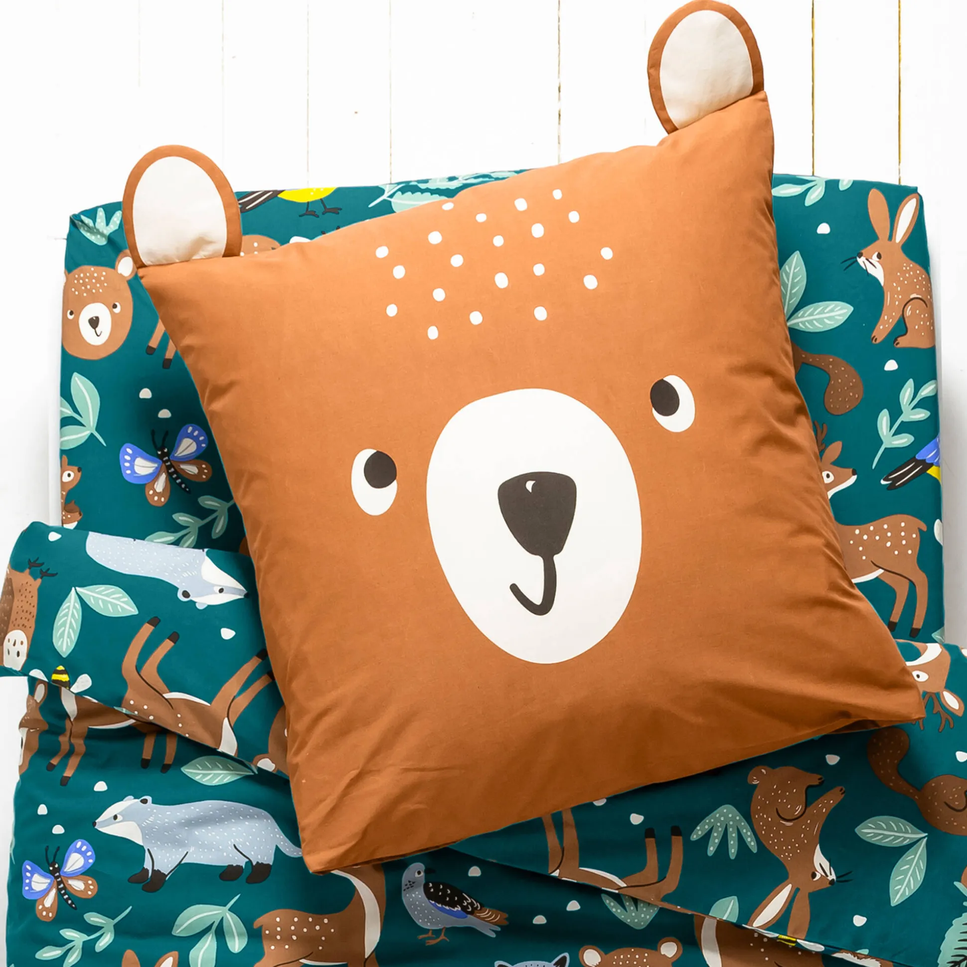 Bedlinnen voor kinderen met knuffelbeer motief in biologisch katoen, eco-verantwoord
