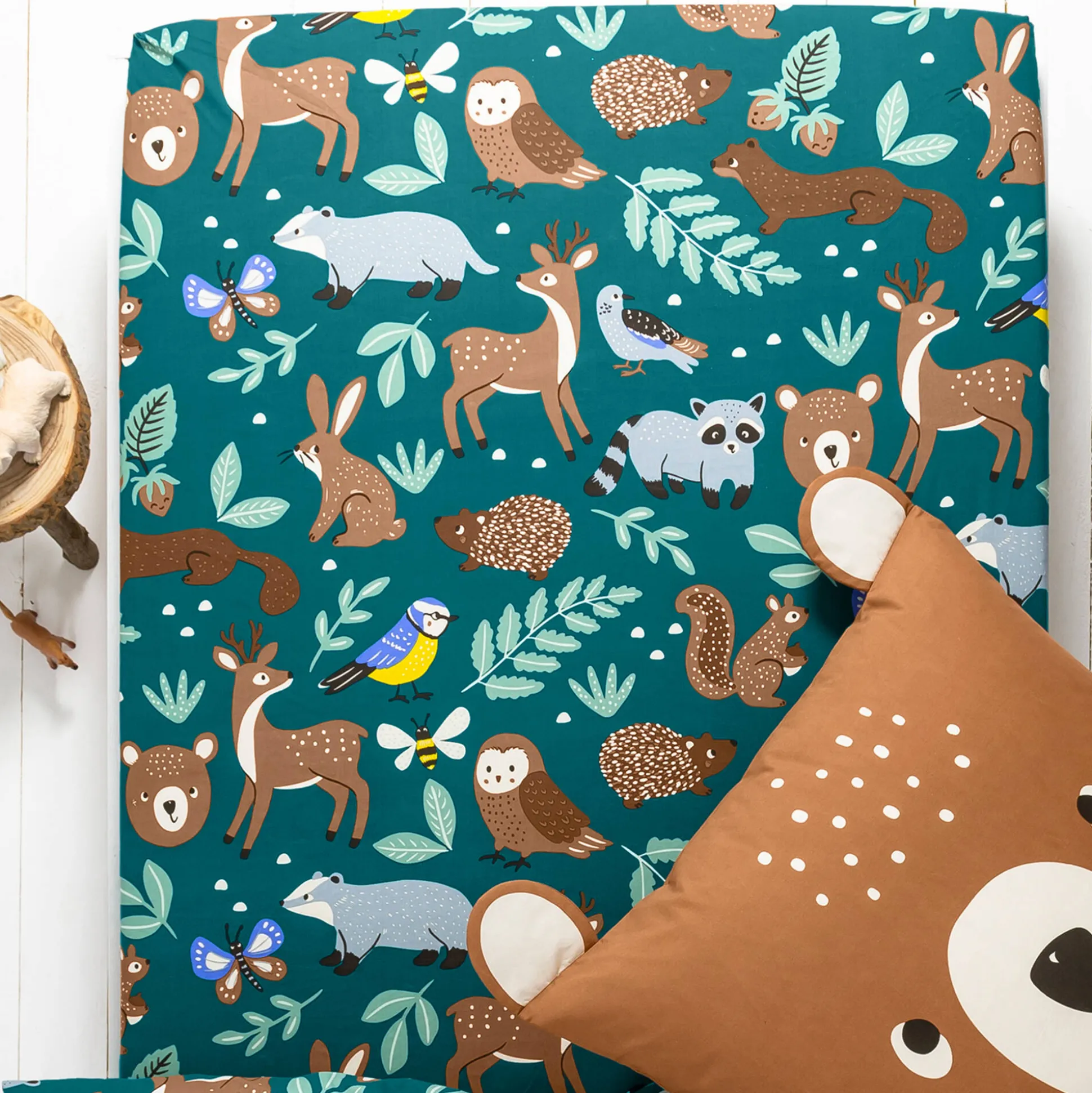 Bedlinnen voor kinderen met knuffelbeer motief in biologisch katoen, eco-verantwoord