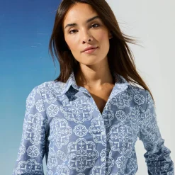 Bedrukte bloes in chambray
