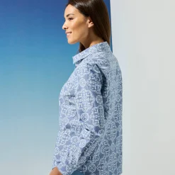 Bedrukte bloes in chambray