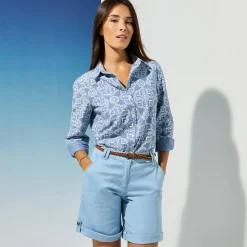 Bedrukte bloes in chambray