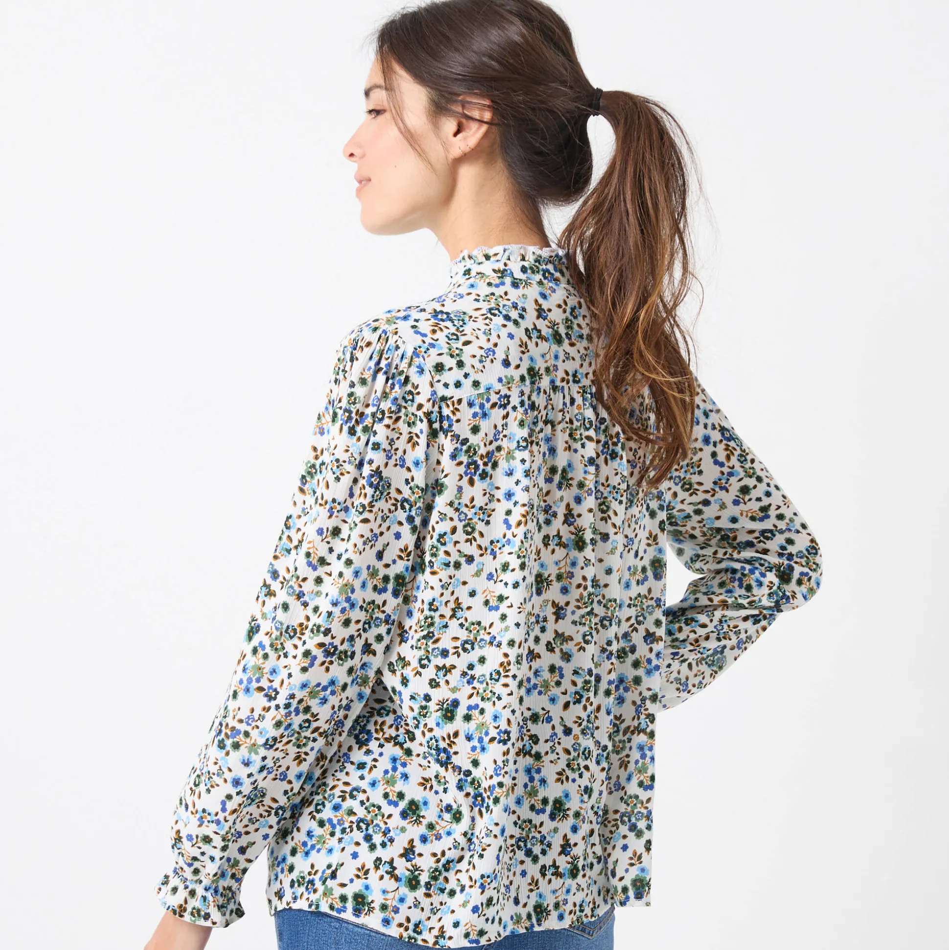 Bedrukte bloes met stroken, crepon