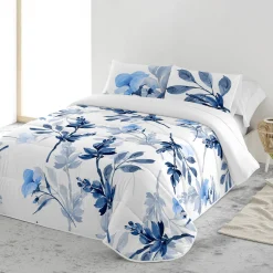 Bedrukte, gematelasseerde bedsprei Korenblauw