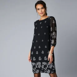 Bedrukte jurk in voile, 3/4-mouwen