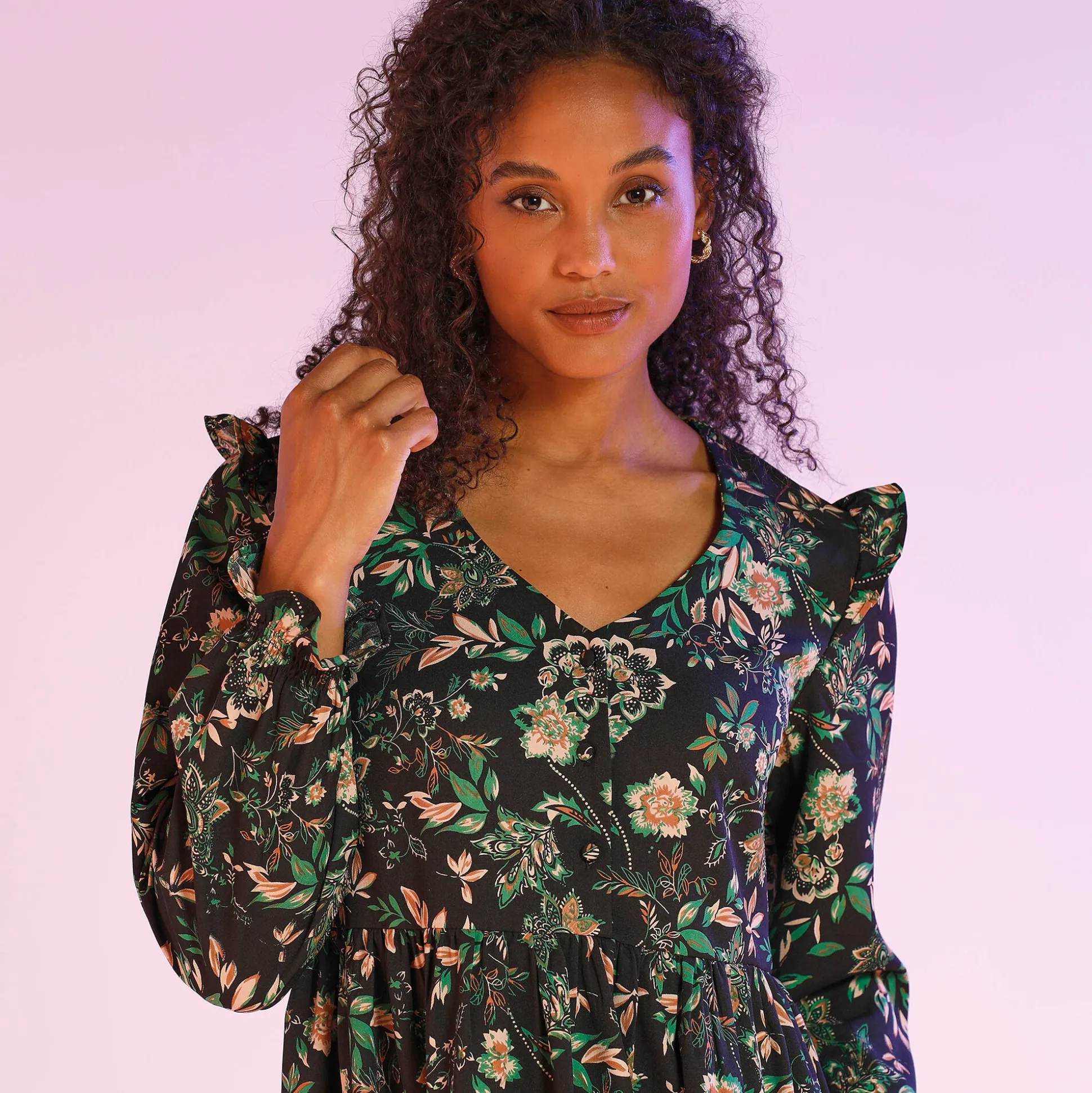 Bedrukte jurk met baan onder de cups, gerecycleerd polyester(1)