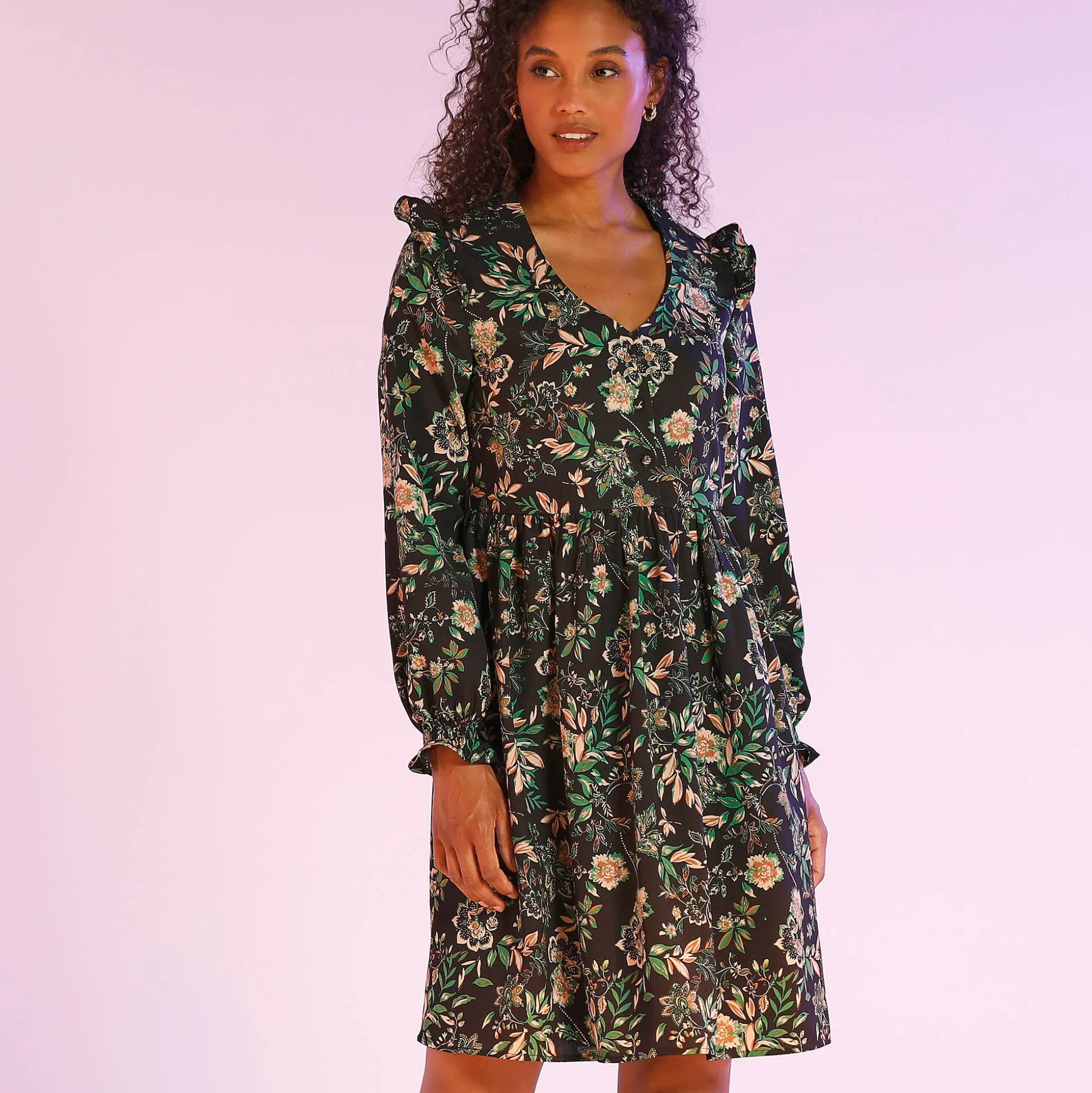 Bedrukte jurk met baan onder de cups, gerecycleerd polyester(1)