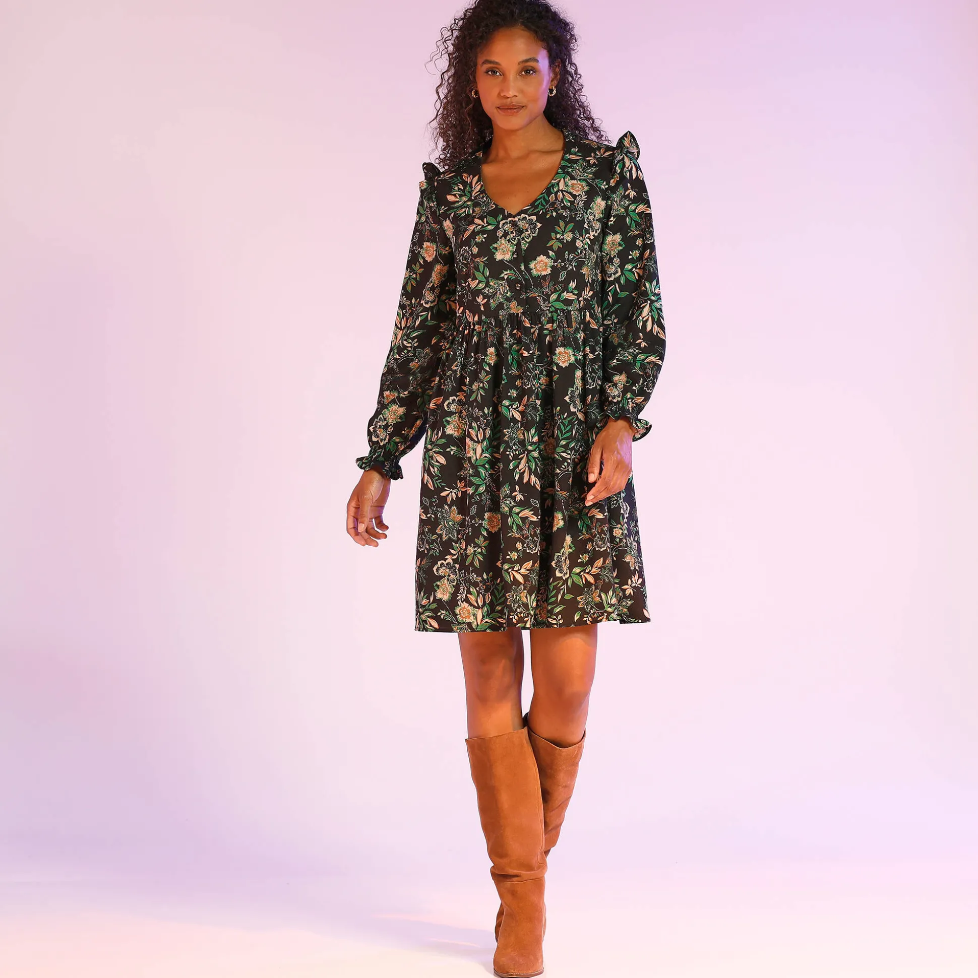 Bedrukte jurk met baan onder de cups, gerecycleerd polyester(1)