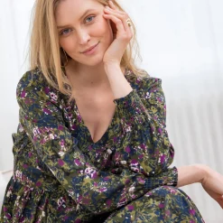 Bedrukte midi-jurk, soepele viscose