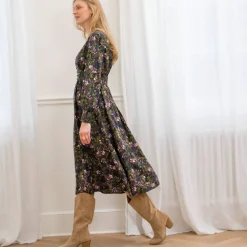Bedrukte midi-jurk, soepele viscose