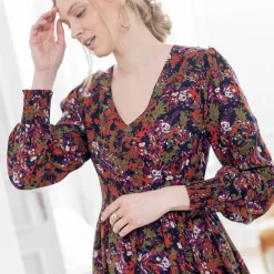 Bedrukte midi-jurk, soepele viscose