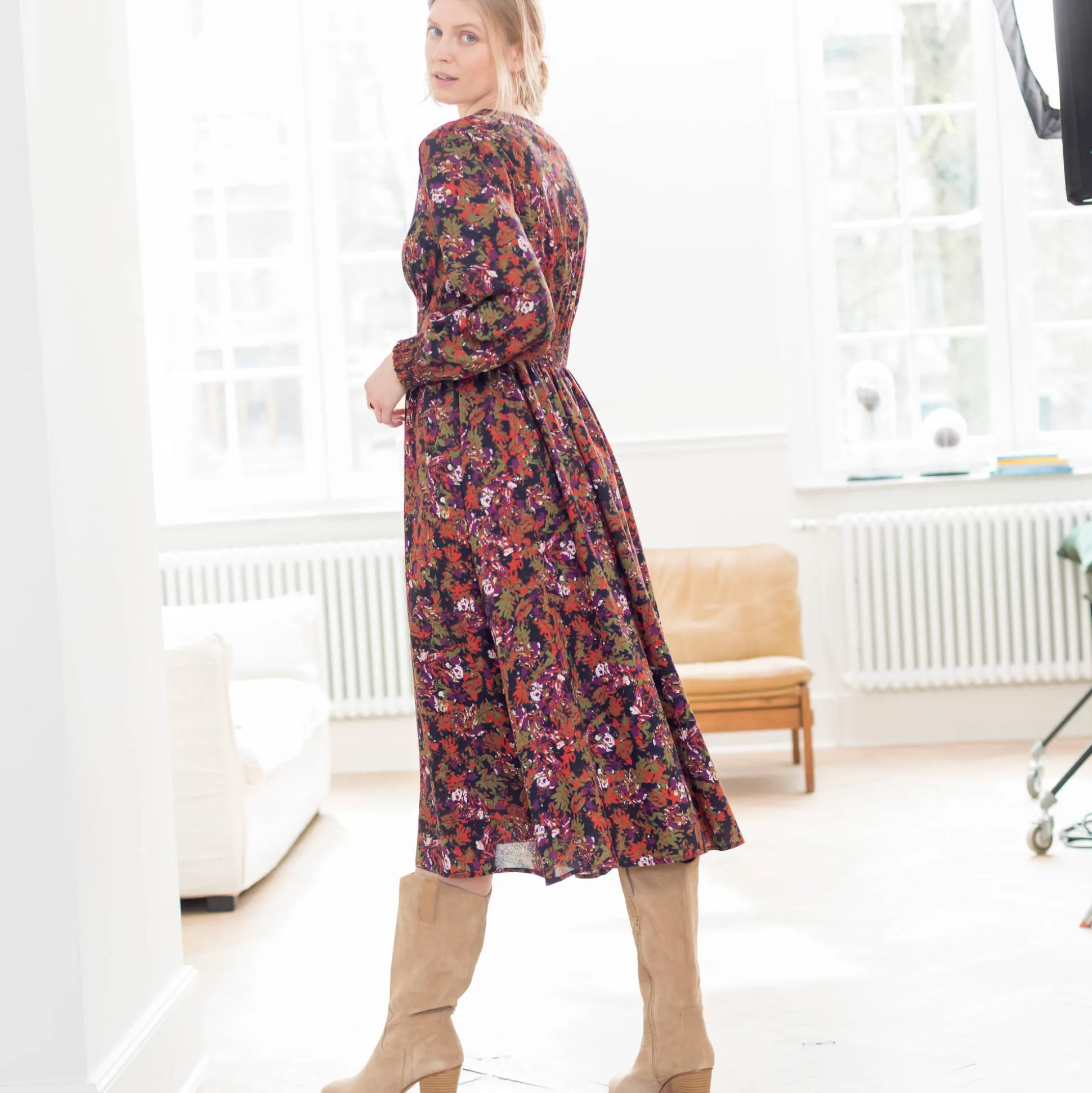 Bedrukte midi-jurk, soepele viscose