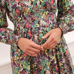 Bedrukte midi-jurk, soepele viscose