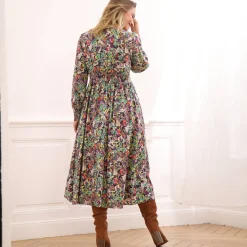Bedrukte midi-jurk, soepele viscose