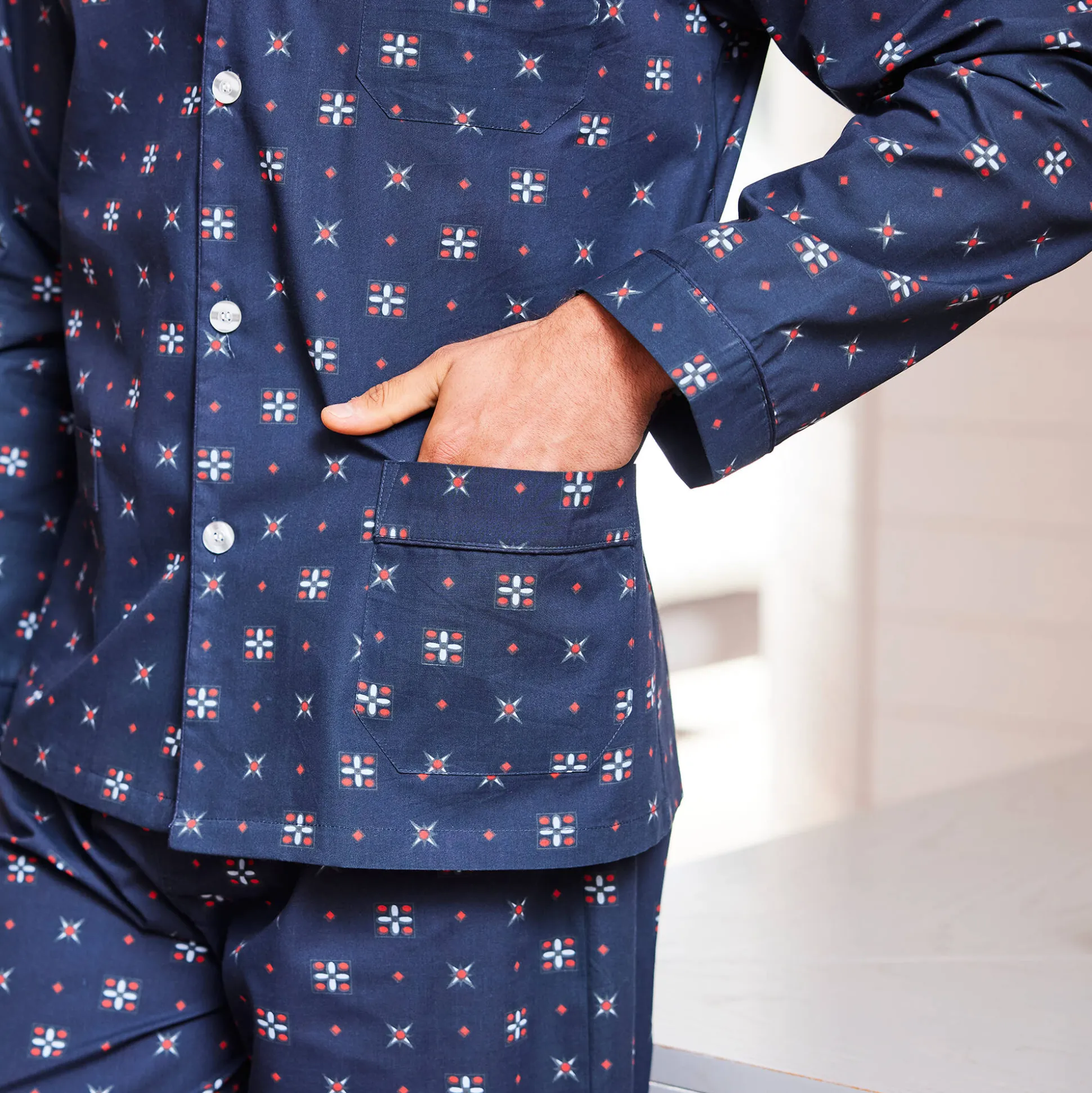 Bedrukte pyjama in popeline van polyester/katoen