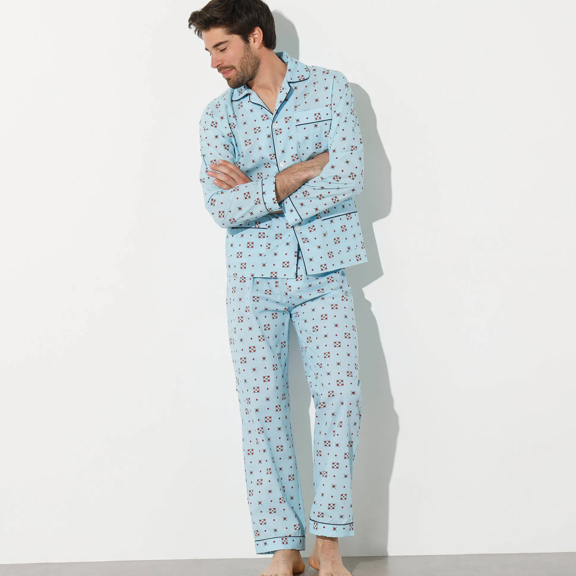 Bedrukte pyjama in popeline van polyester/katoen
