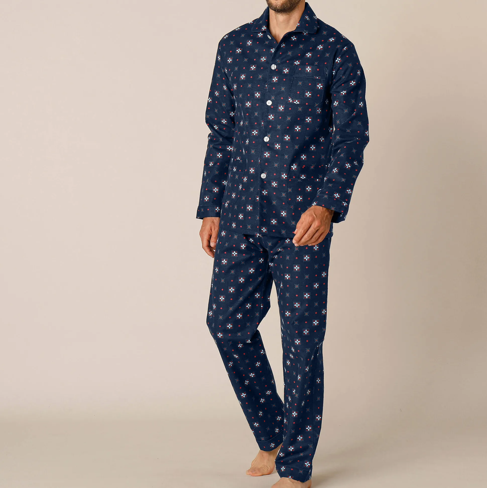Bedrukte pyjama met knopen, in flanel