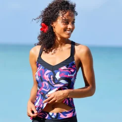 Bedrukte tankini met gekruiste rug Lohena, voorgevormde cups