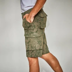Bermuda in canvas met bladerenprint