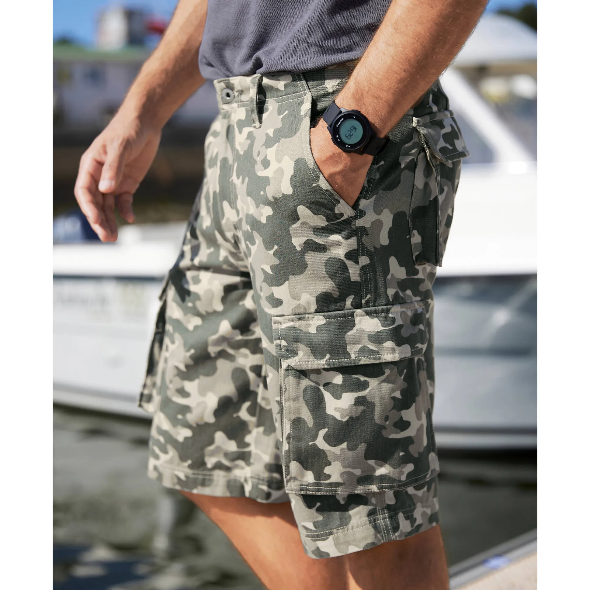 Bermuda in canvas met camouflageprint