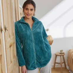 Binnenhuisjasje in fleecetricot met rits