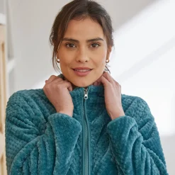 Binnenhuisjasje in fleecetricot met rits