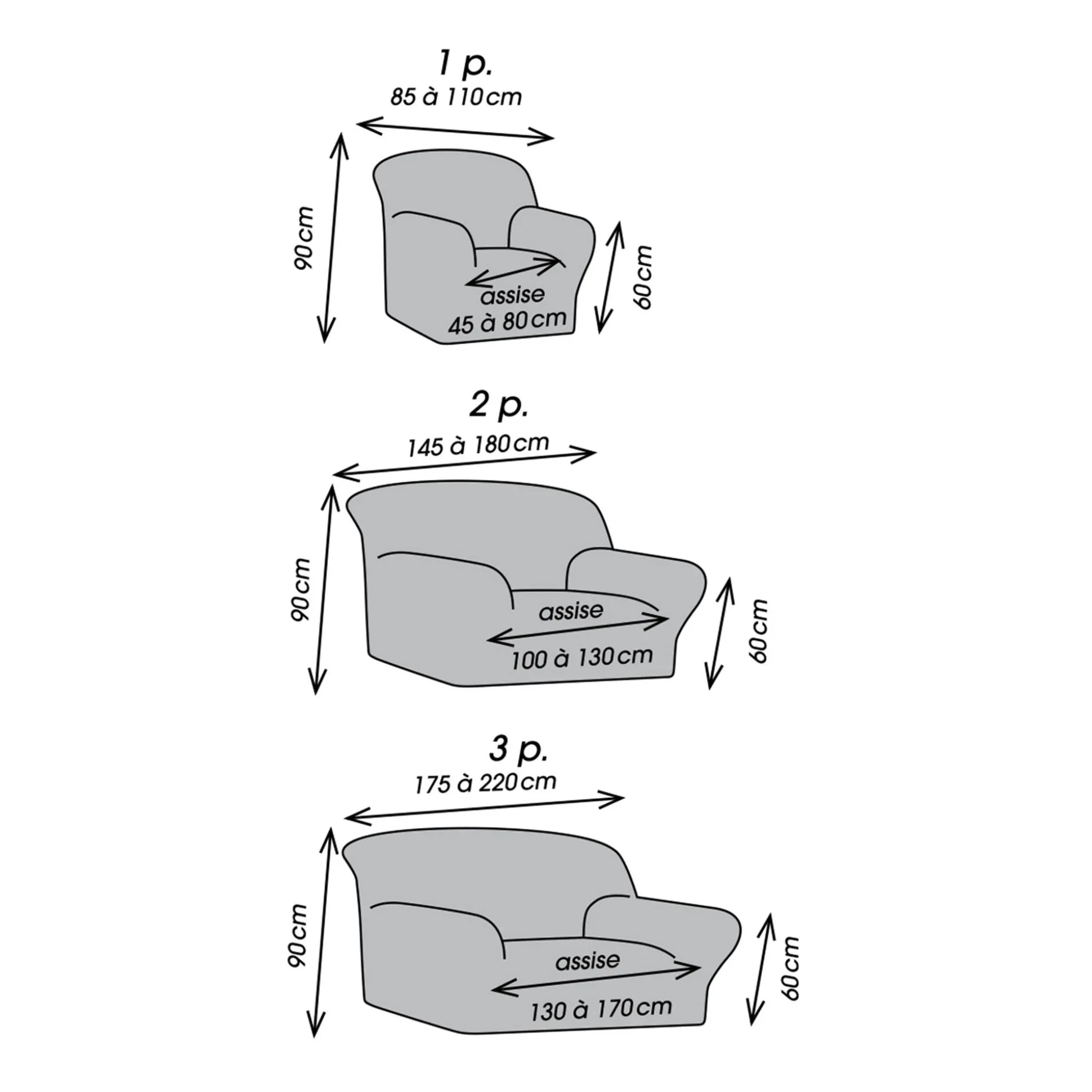 Bi-rekbare hoes in microvezel, effen faux-uni effect voor fauteuil en zitbank