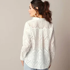 Bloes in broderie anglaise, lange mouwen