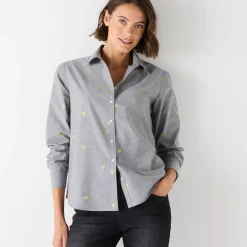 Bloes in chambray met knoopsluiting en hartjesprint