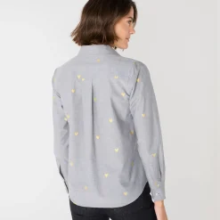 Bloes in chambray met knoopsluiting en hartjesprint